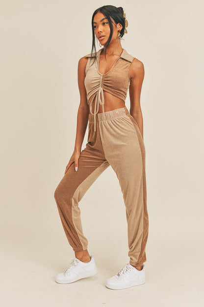 Safari Ruched Front Two Piece Jogger Outfit Set