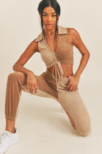 Safari Ruched Front Two Piece Jogger Outfit Set