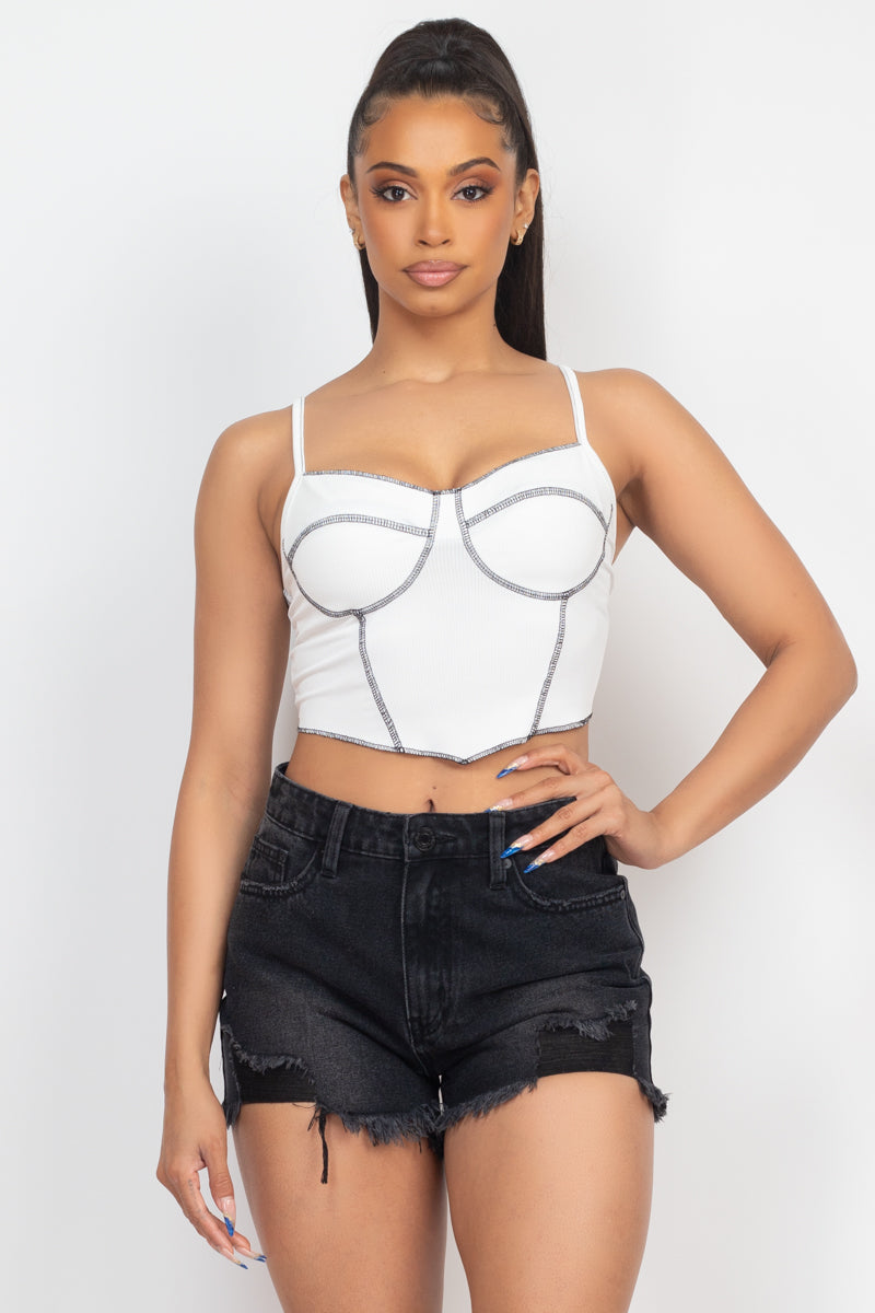 No Basics Contrast Stitch Cami Crop Top