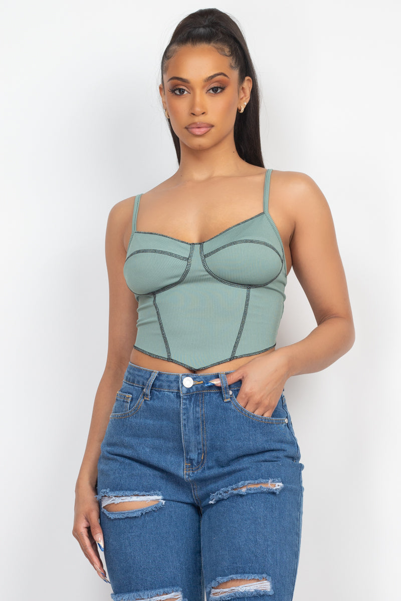 No Basics Contrast Stitch Cami Crop Top