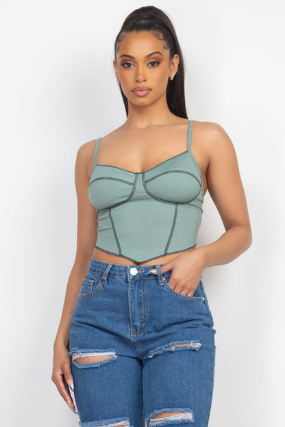 No Basics Contrast Stitch Cami Crop Top