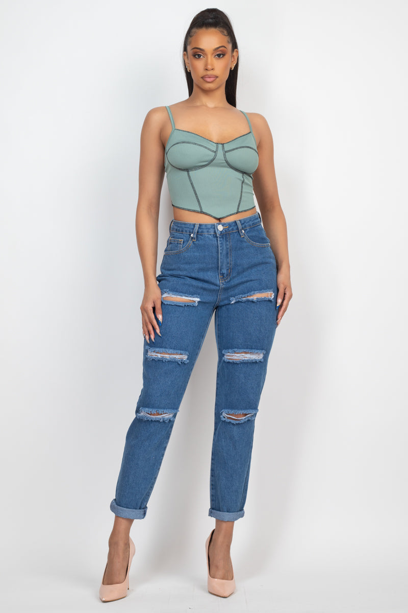 No Basics Contrast Stitch Cami Crop Top