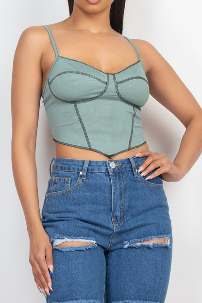 No Basics Contrast Stitch Cami Crop Top