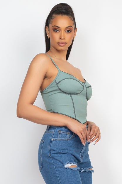 No Basics Contrast Stitch Cami Crop Top