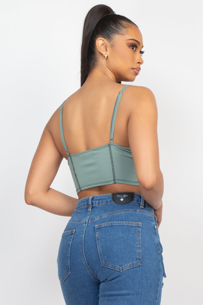 No Basics Contrast Stitch Cami Crop Top