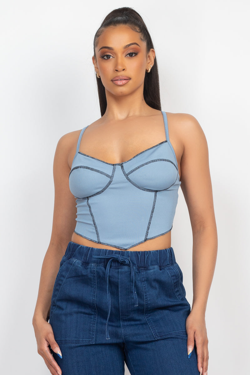 No Basics Contrast Stitch Cami Crop Top