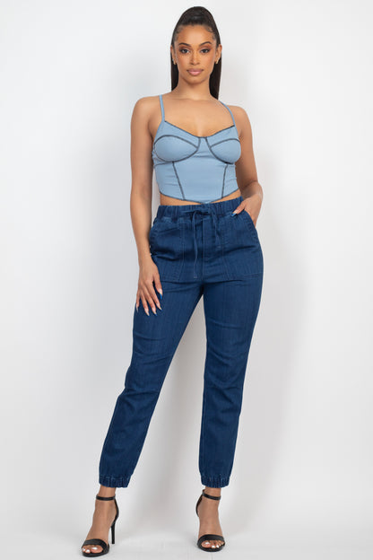 No Basics Contrast Stitch Cami Crop Top