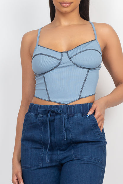 No Basics Contrast Stitch Cami Crop Top