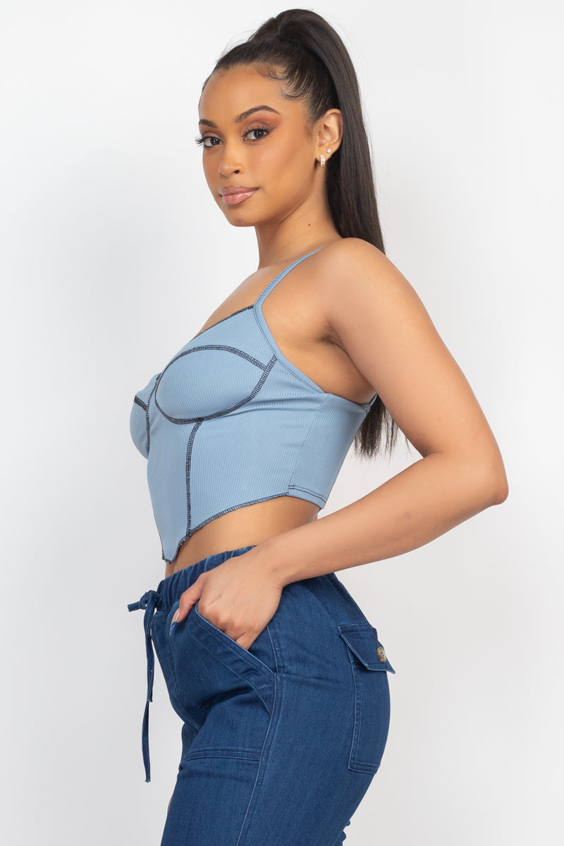 No Basics Contrast Stitch Cami Crop Top