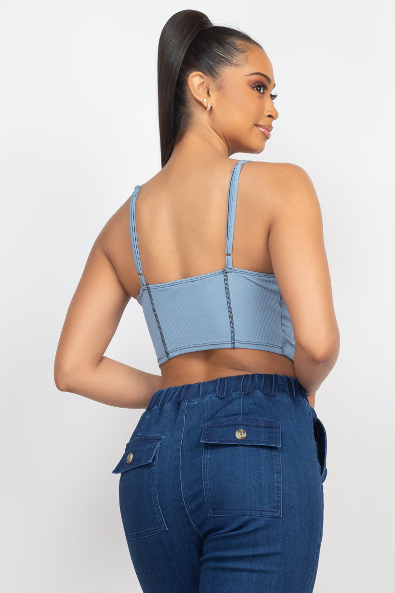 No Basics Contrast Stitch Cami Crop Top