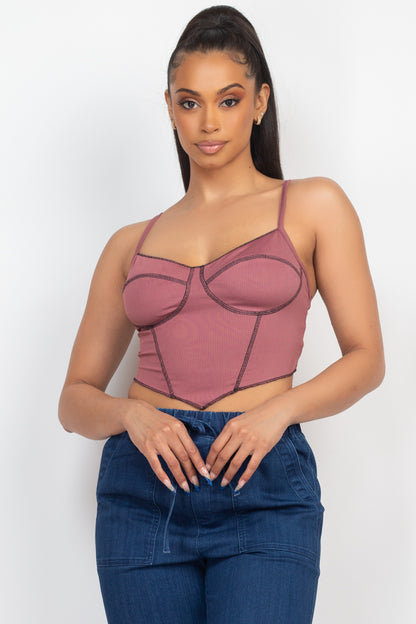 No Basics Contrast Stitch Cami Crop Top