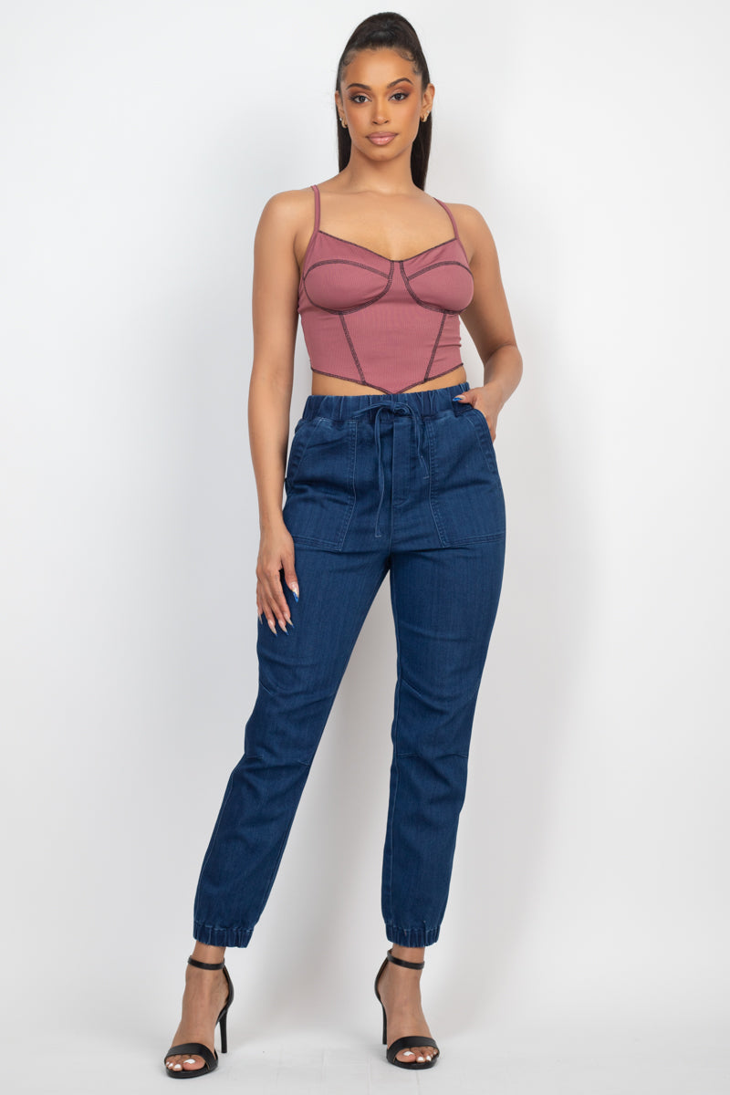 No Basics Contrast Stitch Cami Crop Top