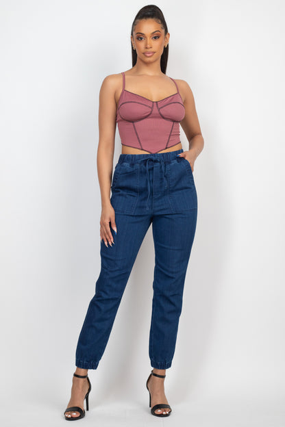 No Basics Contrast Stitch Cami Crop Top