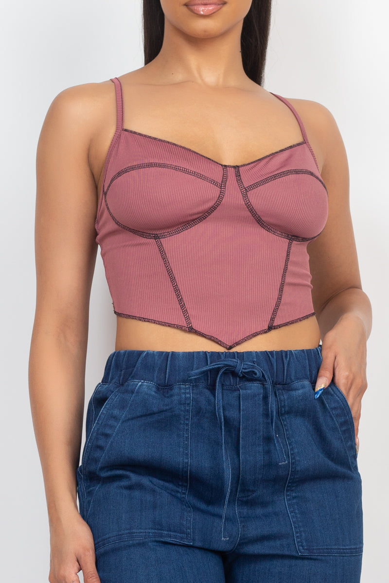 No Basics Contrast Stitch Cami Crop Top