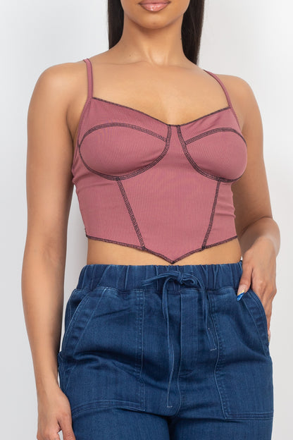 No Basics Contrast Stitch Cami Crop Top