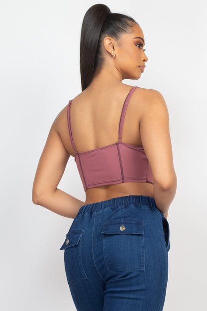 No Basics Contrast Stitch Cami Crop Top