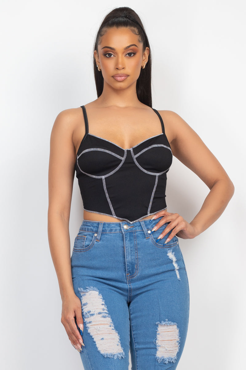 No Basics Contrast Stitch Cami Crop Top