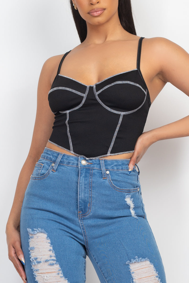 No Basics Contrast Stitch Cami Crop Top