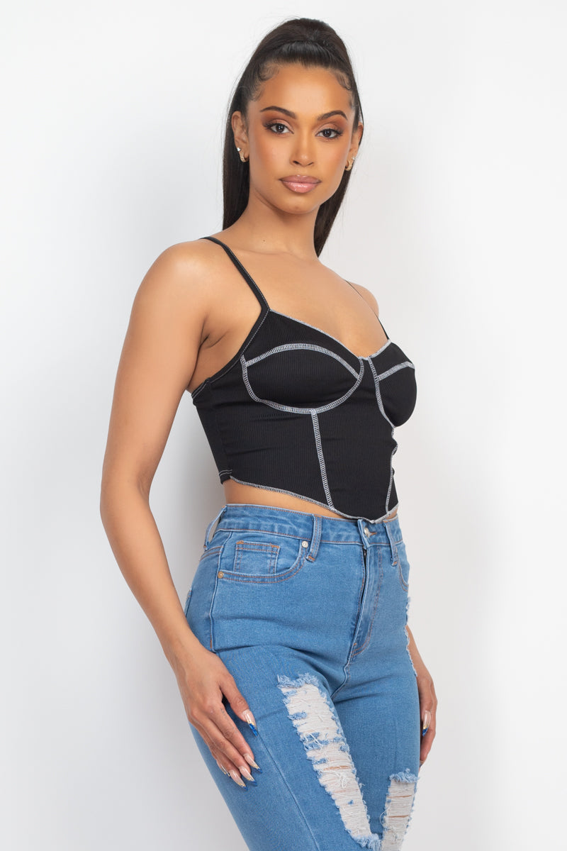 No Basics Contrast Stitch Cami Crop Top