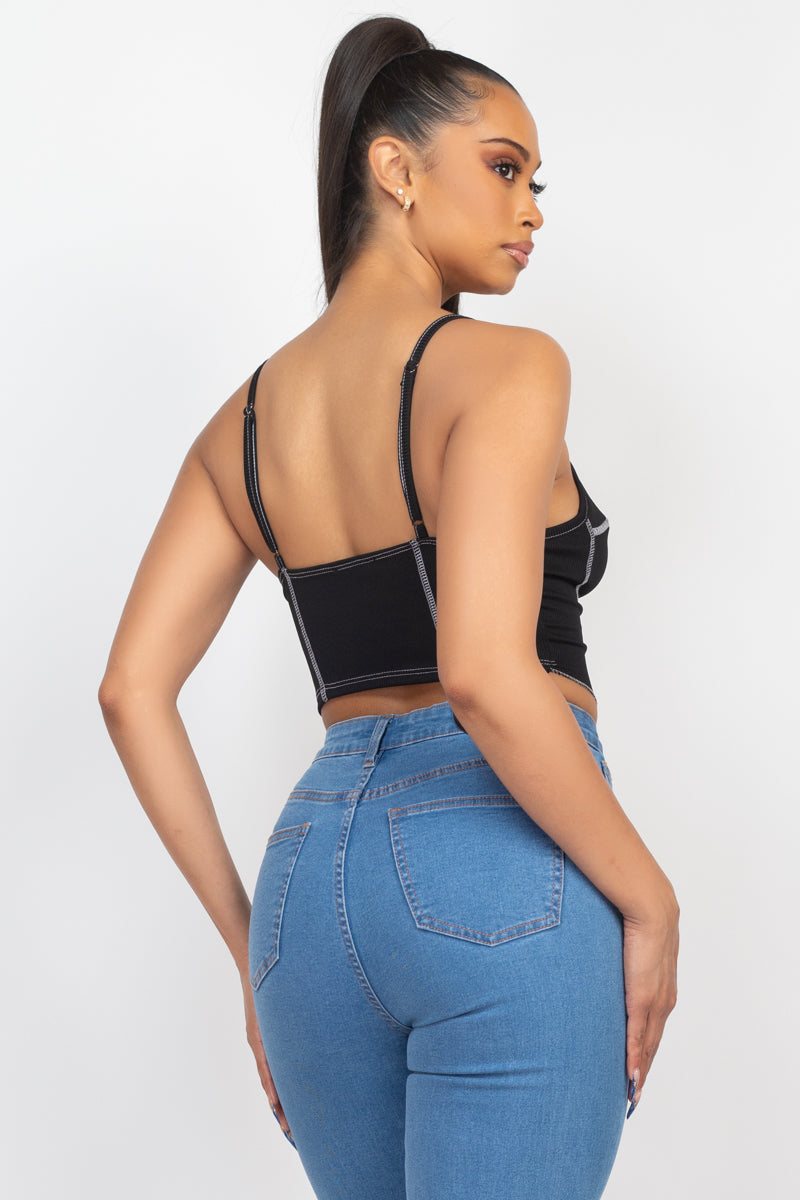 No Basics Contrast Stitch Cami Crop Top