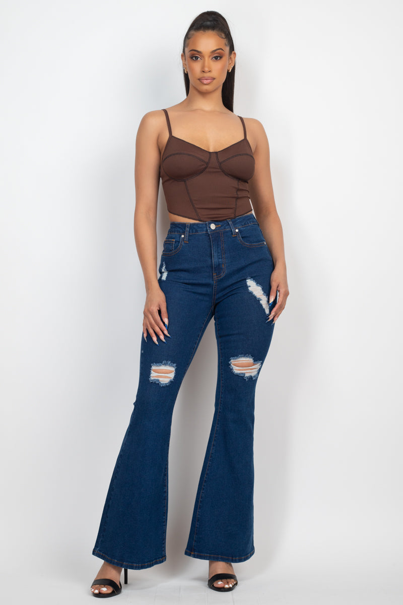 Women's Contrast Stitch Cami Crop Top