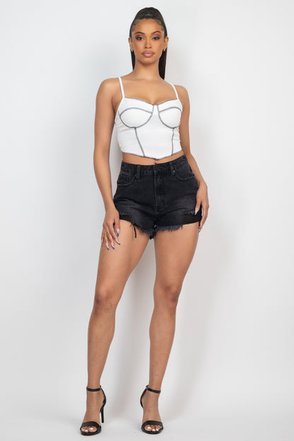 No Basics Contrast Stitch Cami Crop Top