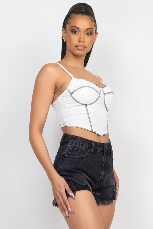 No Basics Contrast Stitch Cami Crop Top