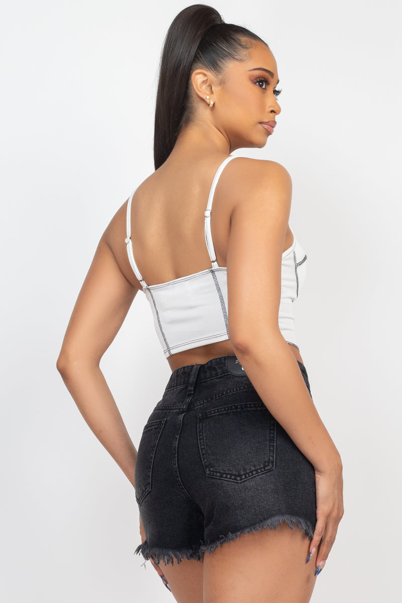 No Basics Contrast Stitch Cami Crop Top