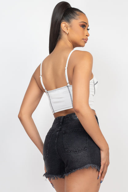 No Basics Contrast Stitch Cami Crop Top