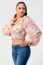Florence Sweetheart Neckline Smocked Floral Print Crop Top