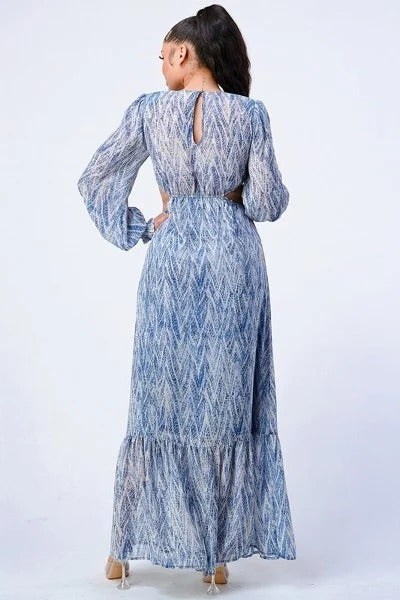 Summer Beauty Bell Sleeves Side Cut Out Floral Maxi Dress