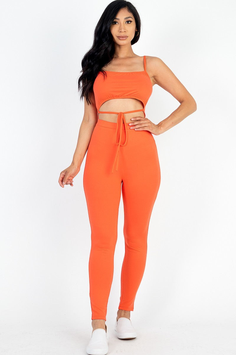Casual Luxe Tie Front Cut Out Jumpsuit