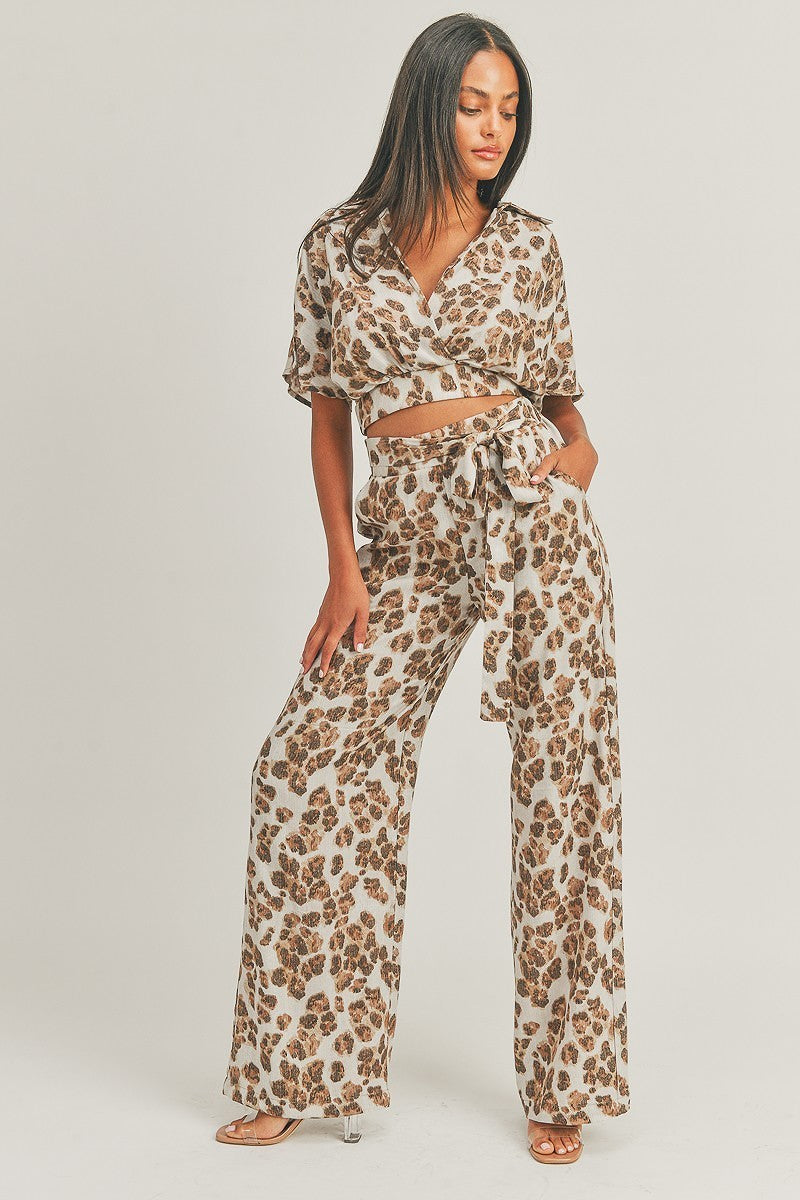 Keep Me Wild Leopard Print Two Piece Pant Set