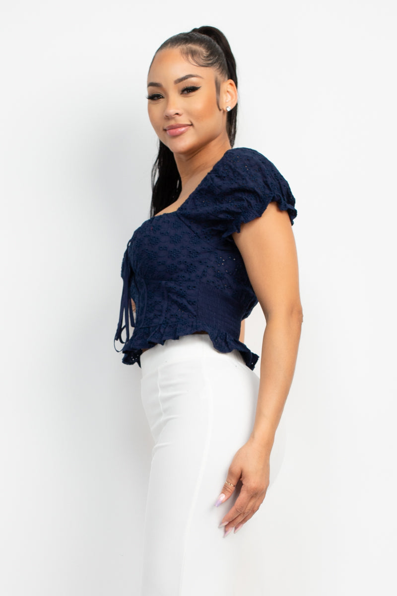 Jada Smocked Eyelet Square Neck Puff Sleeve Top