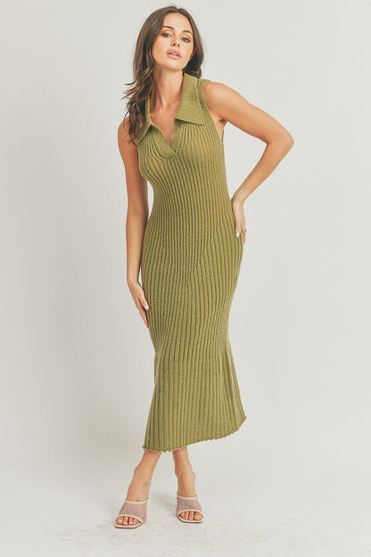 Wynona Polo Collar Sweater Knit Bodycon Midi Dress