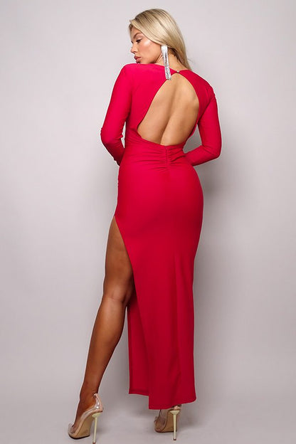 Marilyn Open Back Ruched Maxi Dress