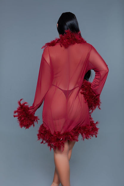 Moulin Rouge Boa Feather Trim Short Sheer Robe