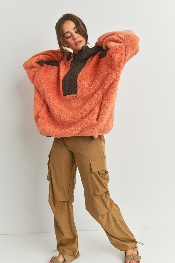 Cabin Fever Two Tone Oversized Hooded Teddy Jacket