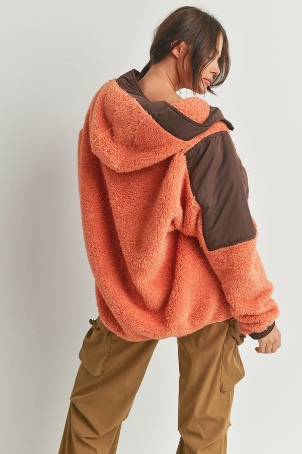 Cabin Fever Two Tone Oversized Hooded Teddy Jacket
