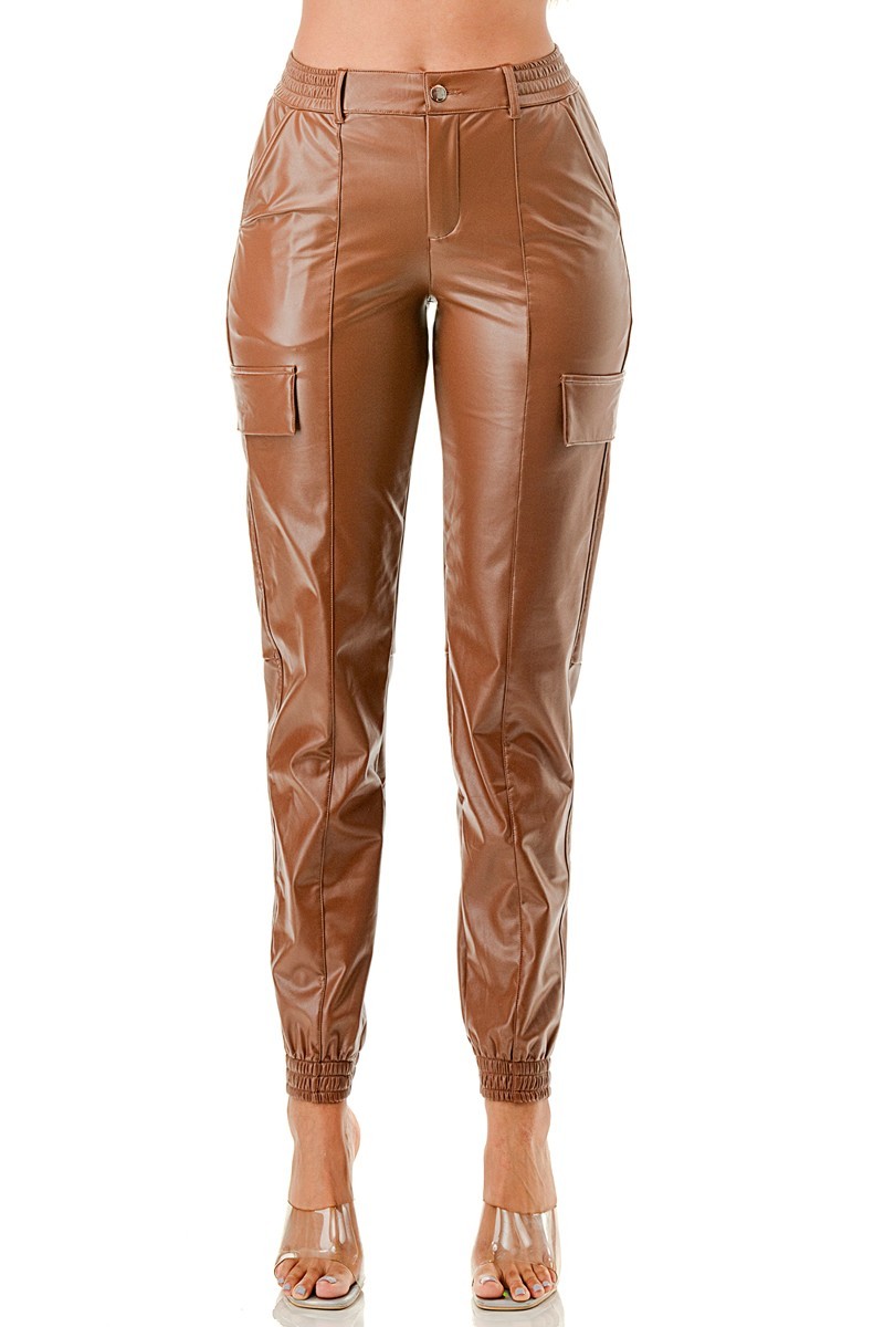 Kimmi Faux Leather Cargo Joggers