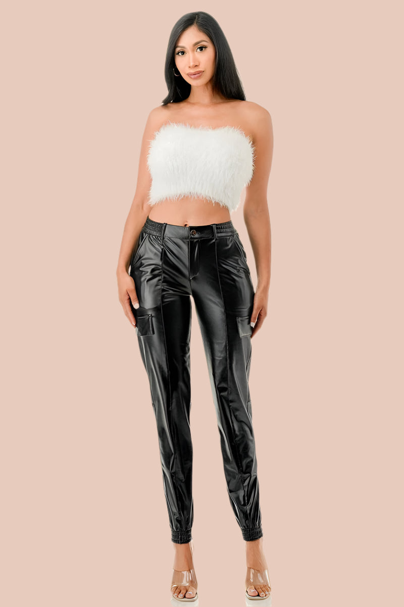 Kimmi Faux Leather Cargo Joggers