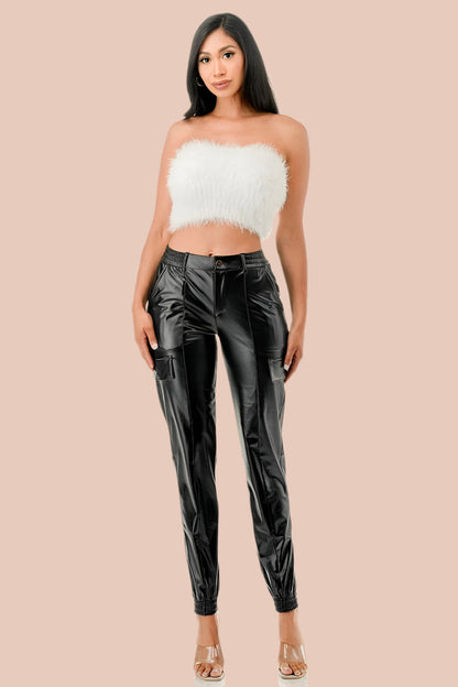 Kimmi Faux Leather Cargo Joggers