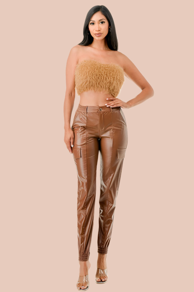 Kimmi Faux Leather Cargo Joggers