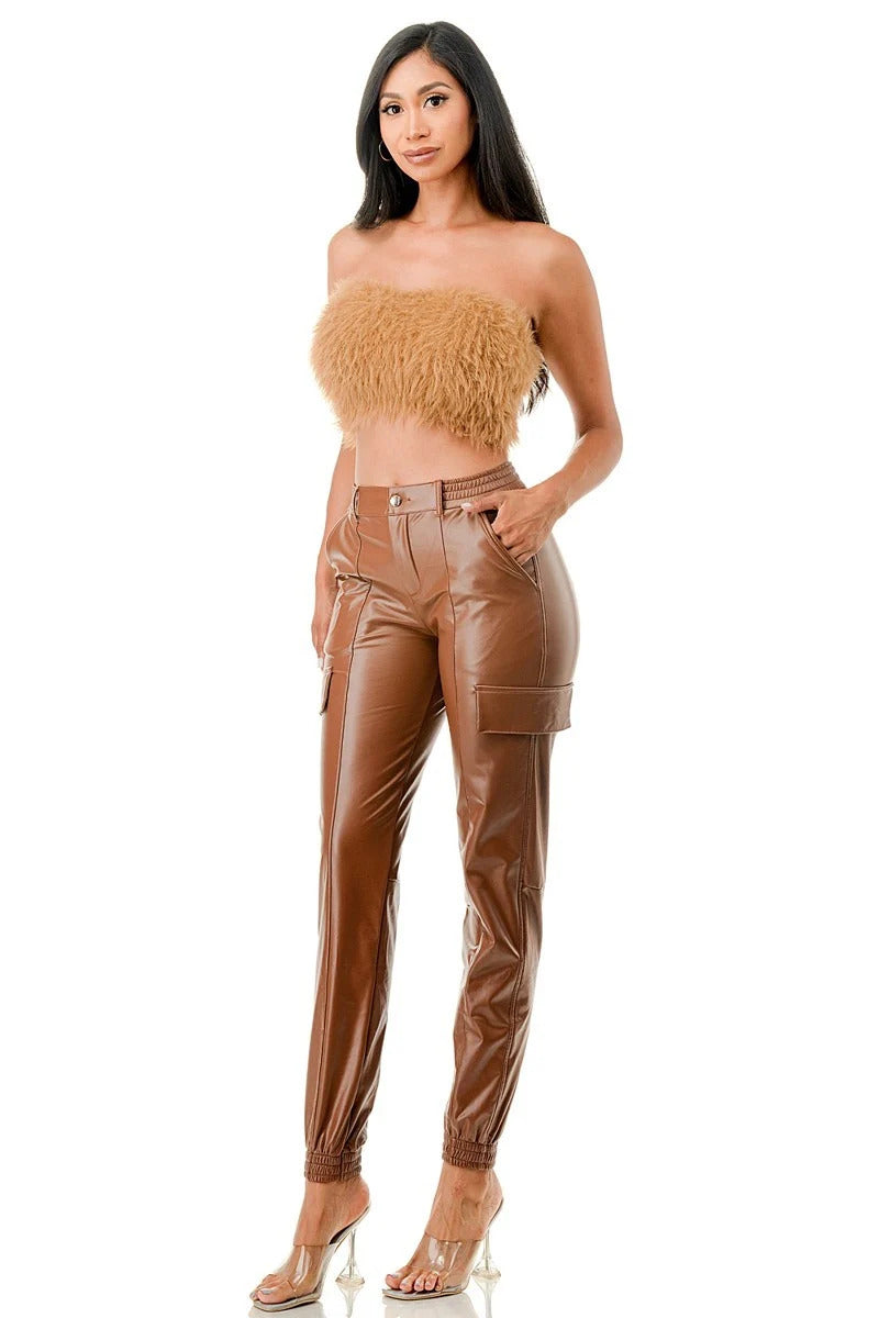 Kimmi Faux Leather Cargo Joggers