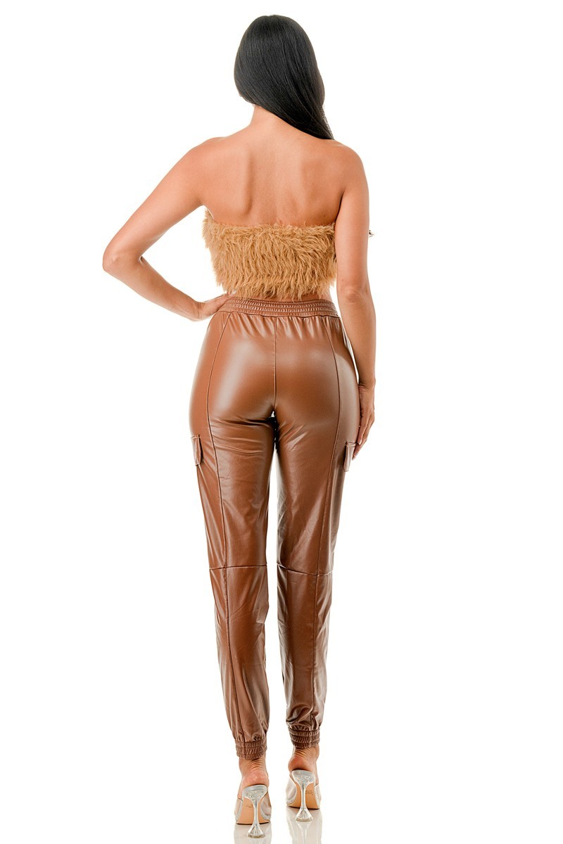 Kimmi Faux Leather Cargo Joggers