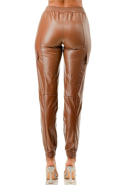 Kimmi Faux Leather Cargo Joggers
