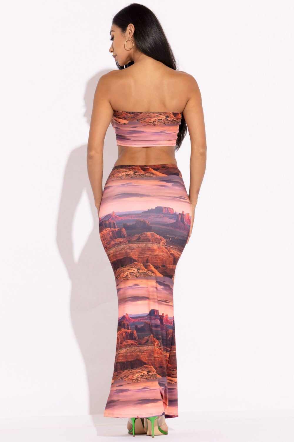 Sunkissed  Printed Mesh Two Piece Maxi Skirt Set