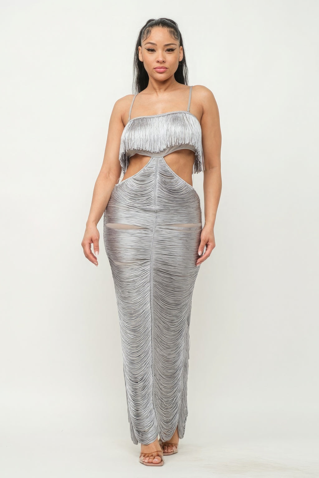 Sweet Karma Layered Fringe Cut Out Maxi Dress
