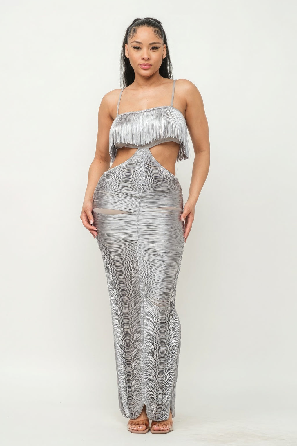 Sweet Karma Layered Fringe Cut Out Maxi Dress