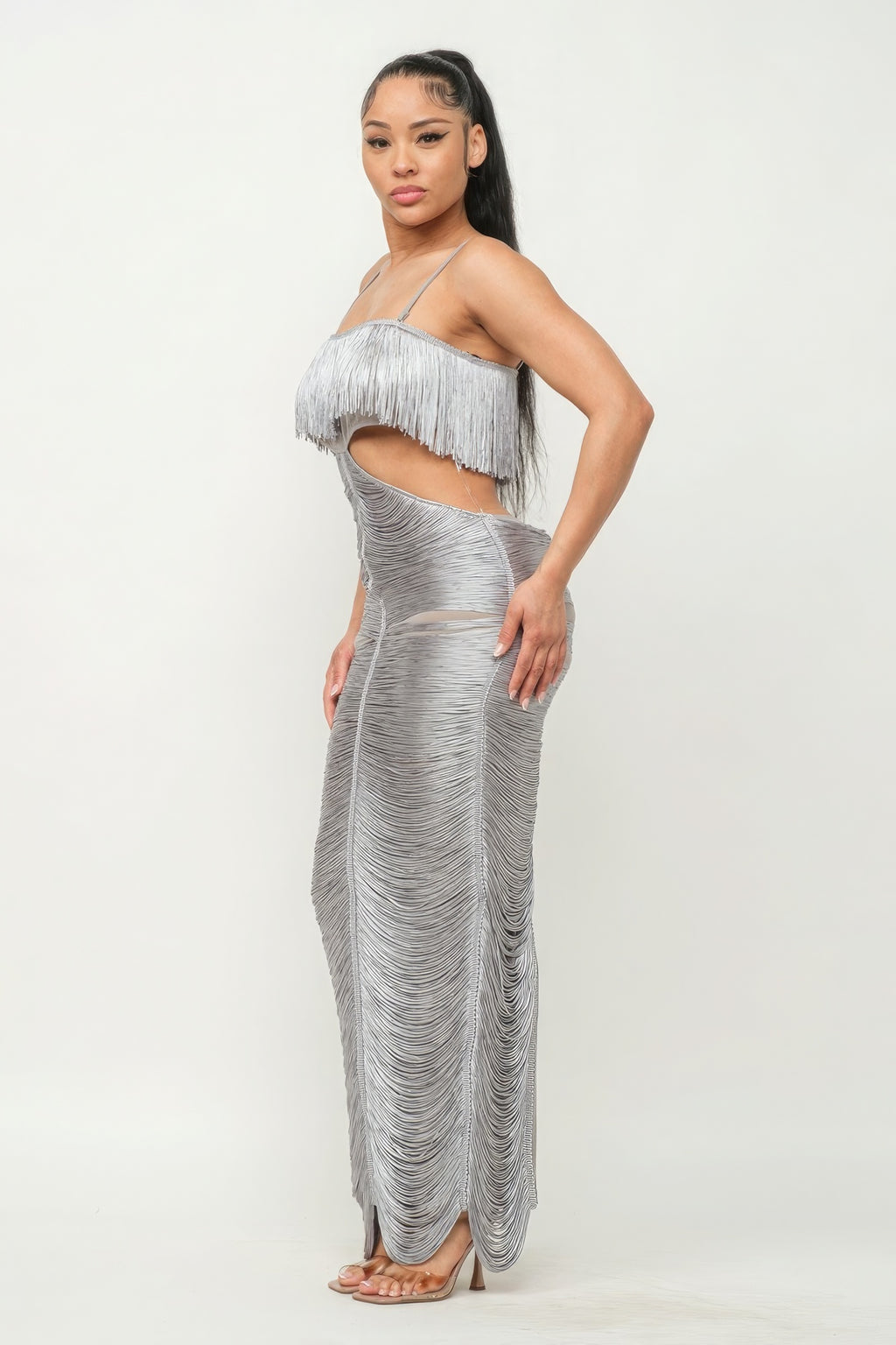 Sweet Karma Layered Fringe Cut Out Maxi Dress